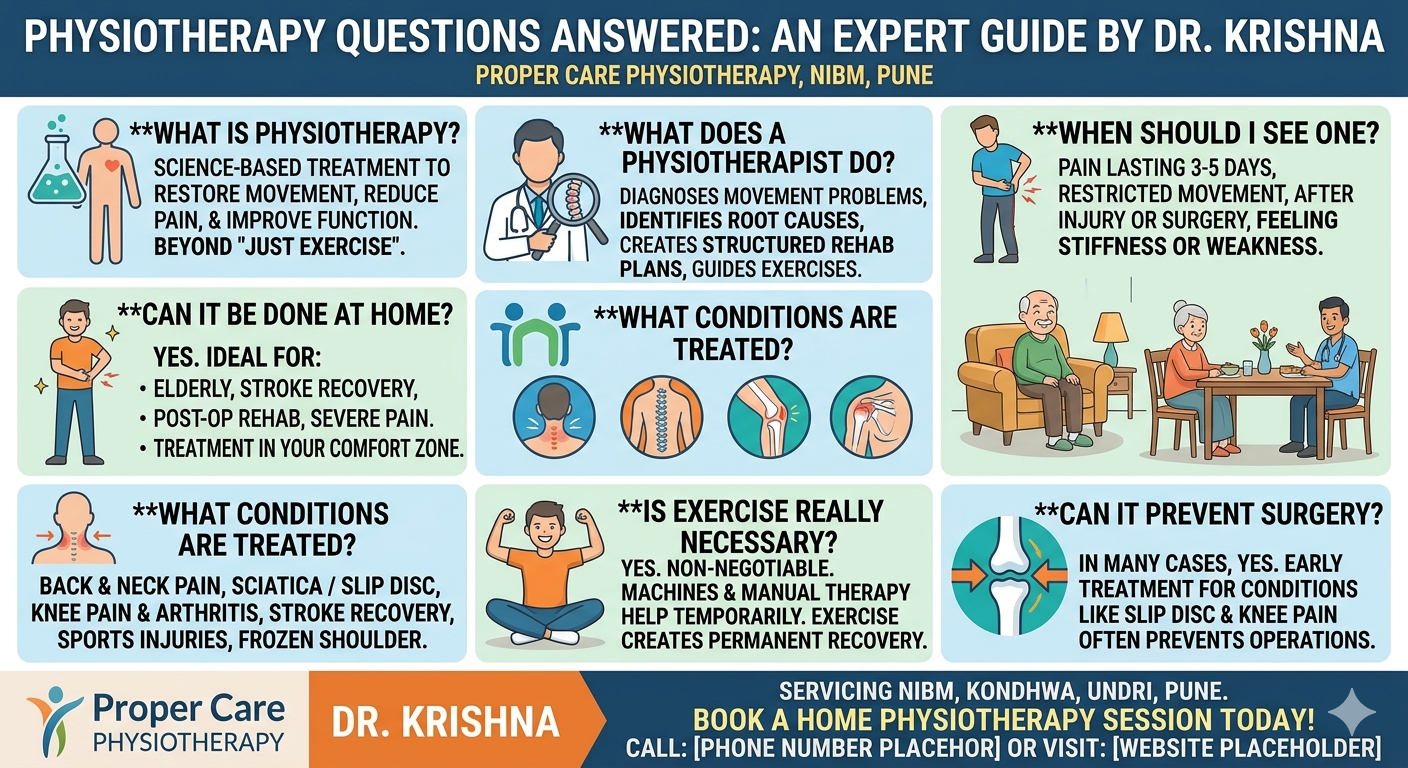 Dr. Krishna explaining a custom home physiotherapy treatment plan to an elderly patient in their living room in Pune