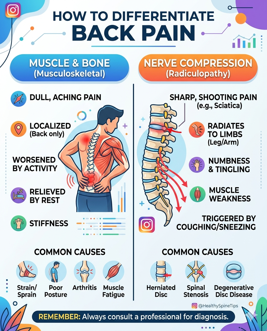 how to differentiate back pain origin from muscle or nerve pain 
